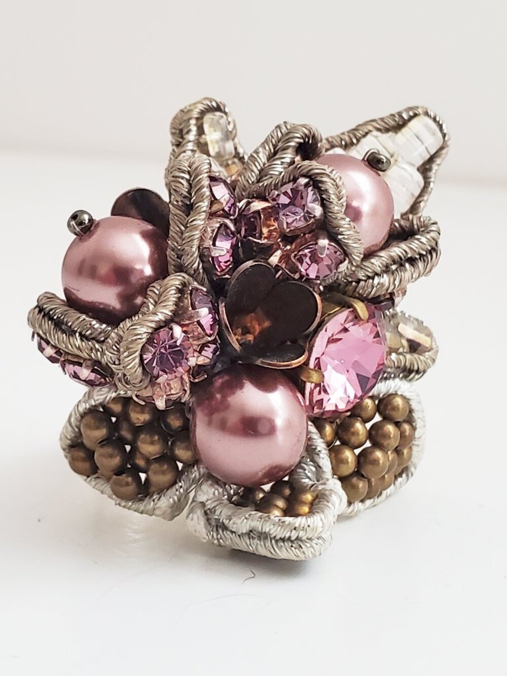 Ranjana Khan One of A Kind Lavender Jeweled Ring Silver Sz 6.5 NWOT